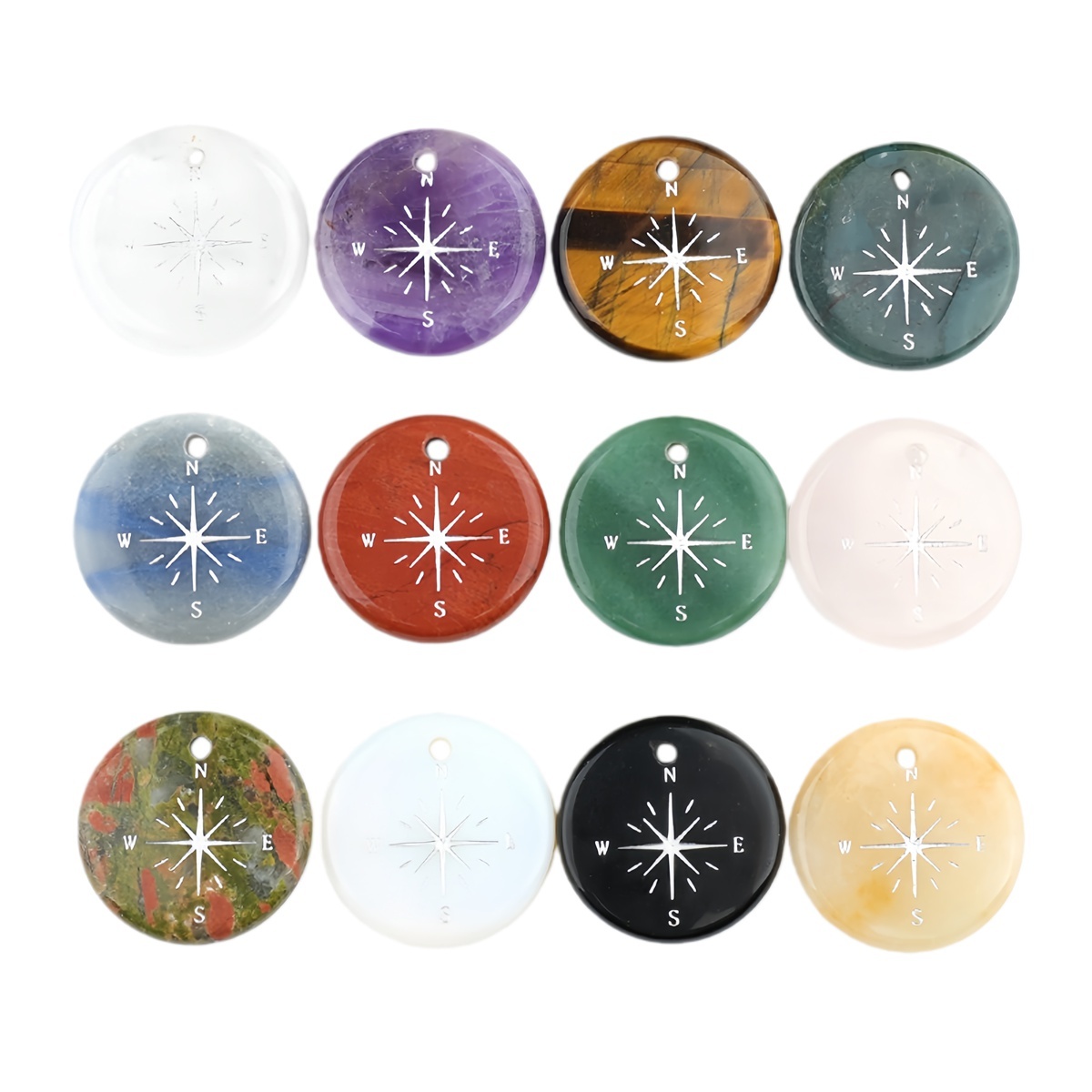30mm Gemstone Disc Ornament Handmade Craved Pattern-Silver Compass Pendant for Making Jewelry