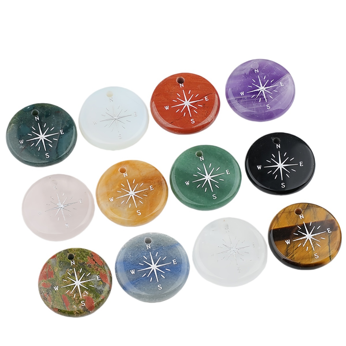 30mm Gemstone Disc Ornament Handmade Craved Pattern-Silver Compass Pendant for Making Jewelry