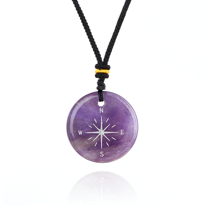 30MM Disc Pendant Necklace Adjustable Rope  Silver Pattern  Compass