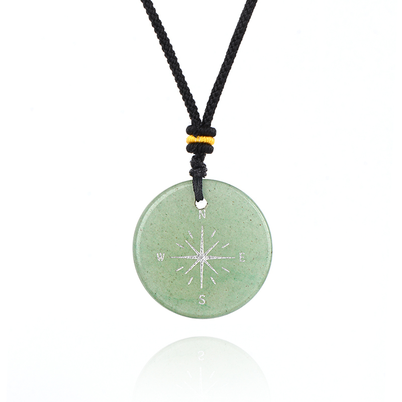 30MM Disc Pendant Necklace Adjustable Rope  Silver Pattern  Compass