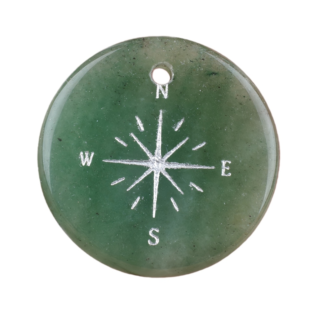 30mm Gemstone Disc Ornament Handmade Craved Pattern-Silver Compass Pendant for Making Jewelry
