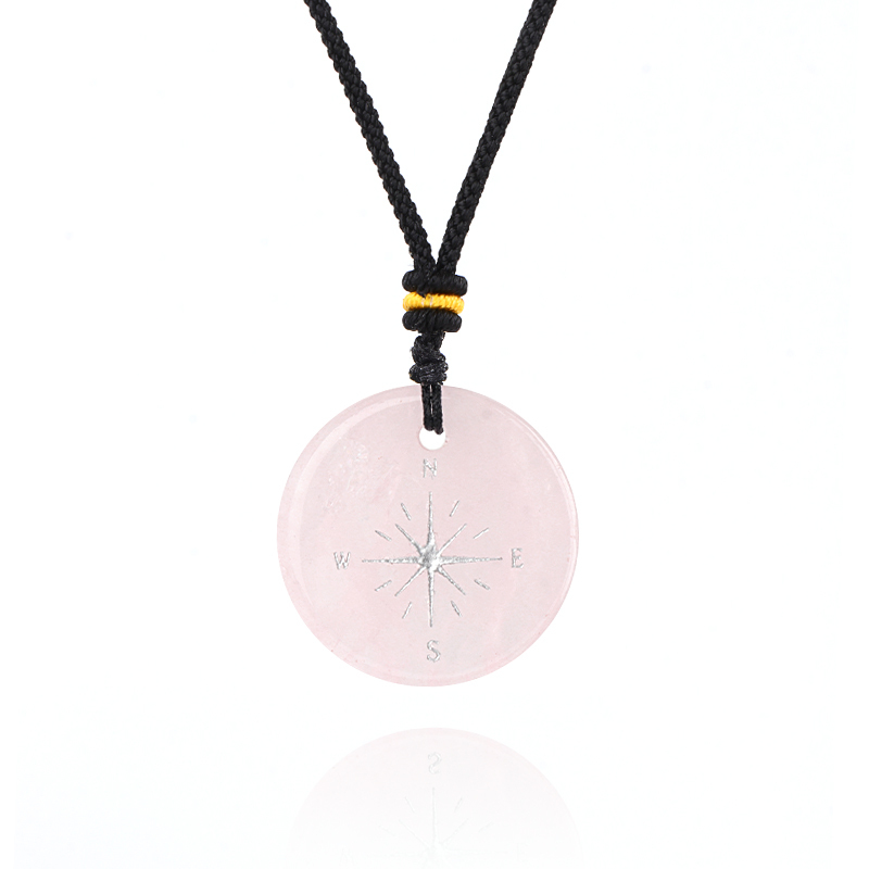 30MM Disc Pendant Necklace Adjustable Rope  Silver Pattern  Compass