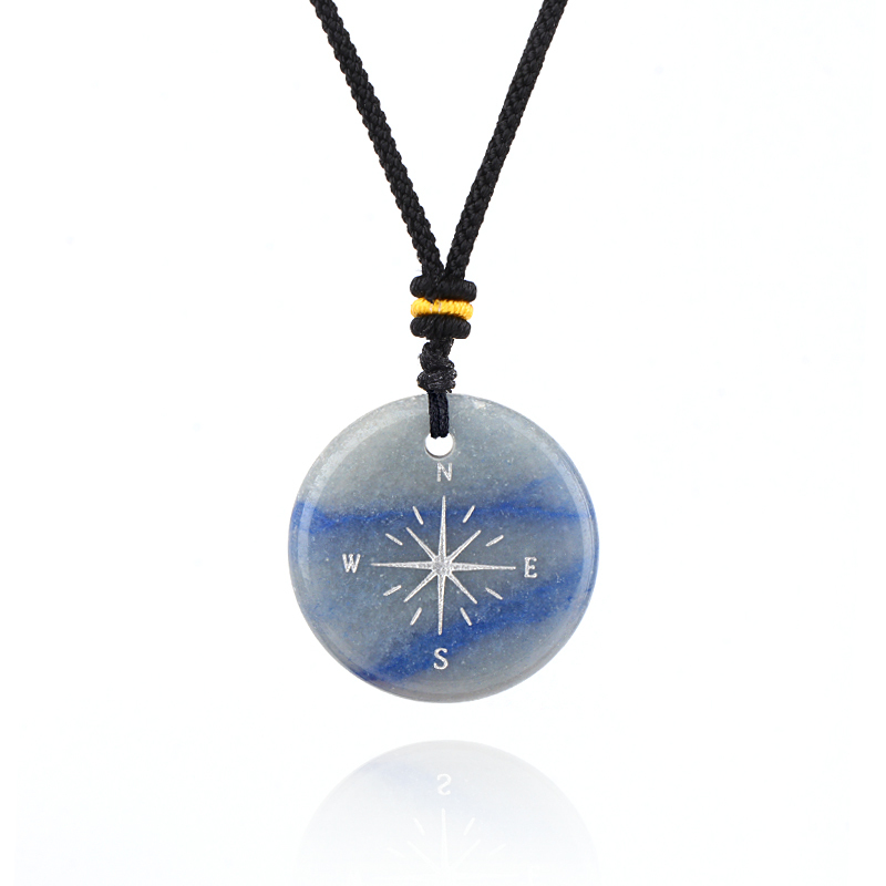 30MM Disc Pendant Necklace Adjustable Rope  Silver Pattern  Compass