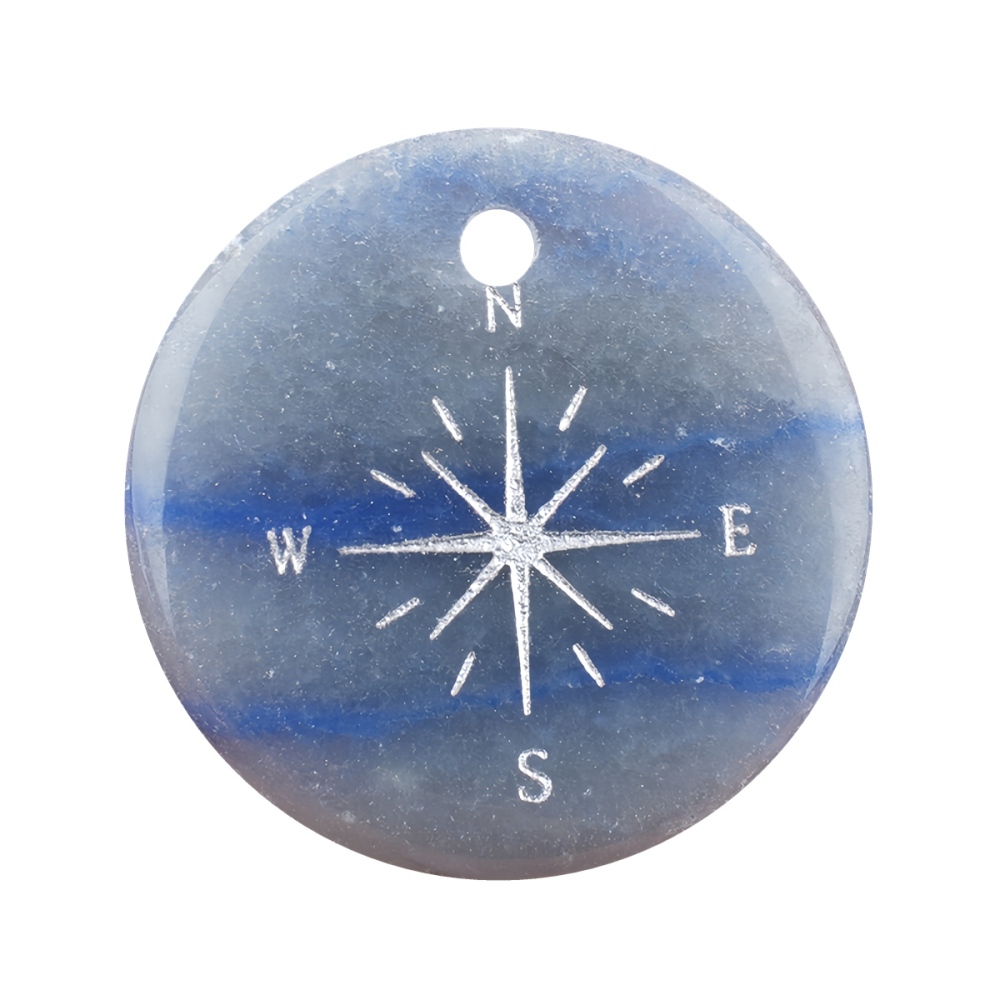 30mm Gemstone Disc Ornament Handmade Craved Pattern-Silver Compass Pendant for Making Jewelry
