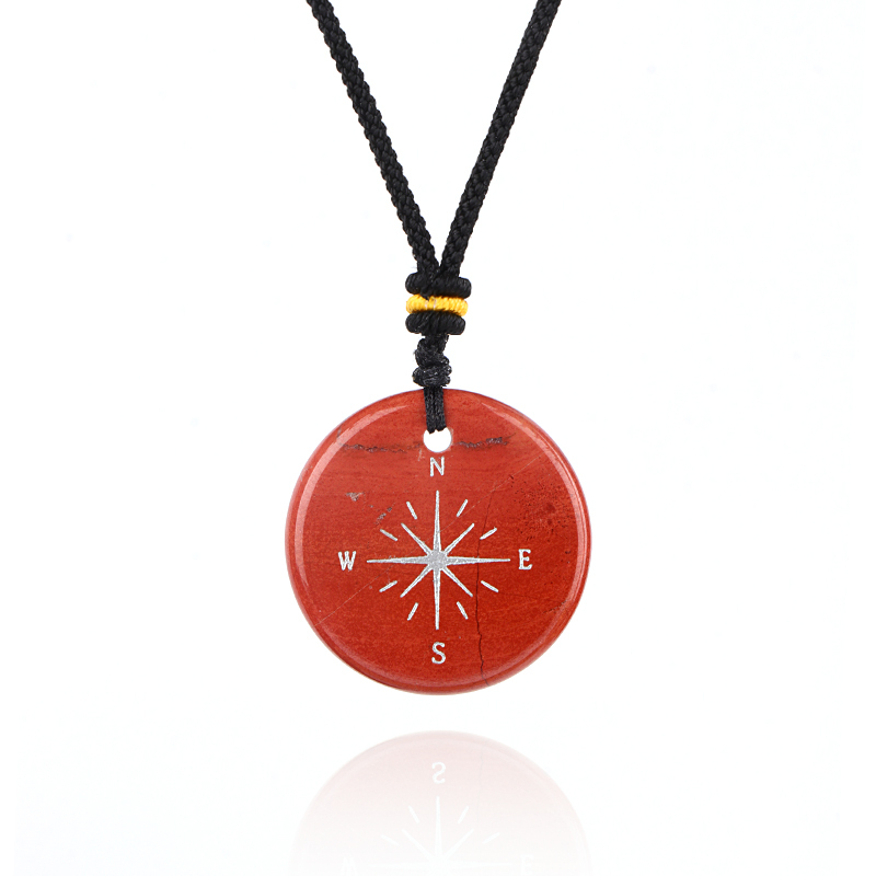30MM Disc Pendant Necklace Adjustable Rope  Silver Pattern  Compass