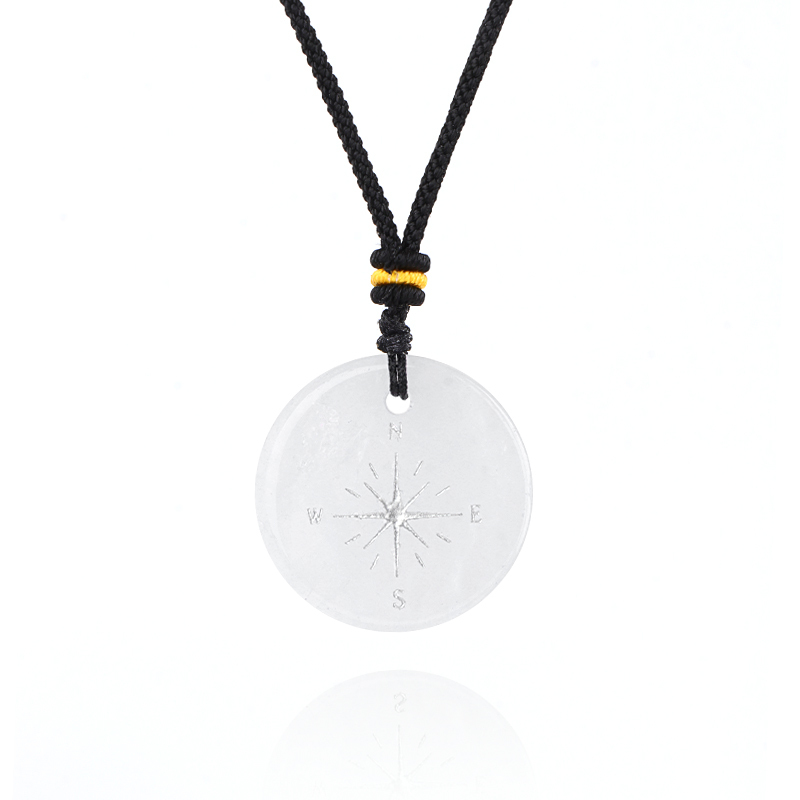 30MM Disc Pendant Necklace Adjustable Rope  Silver Pattern  Compass