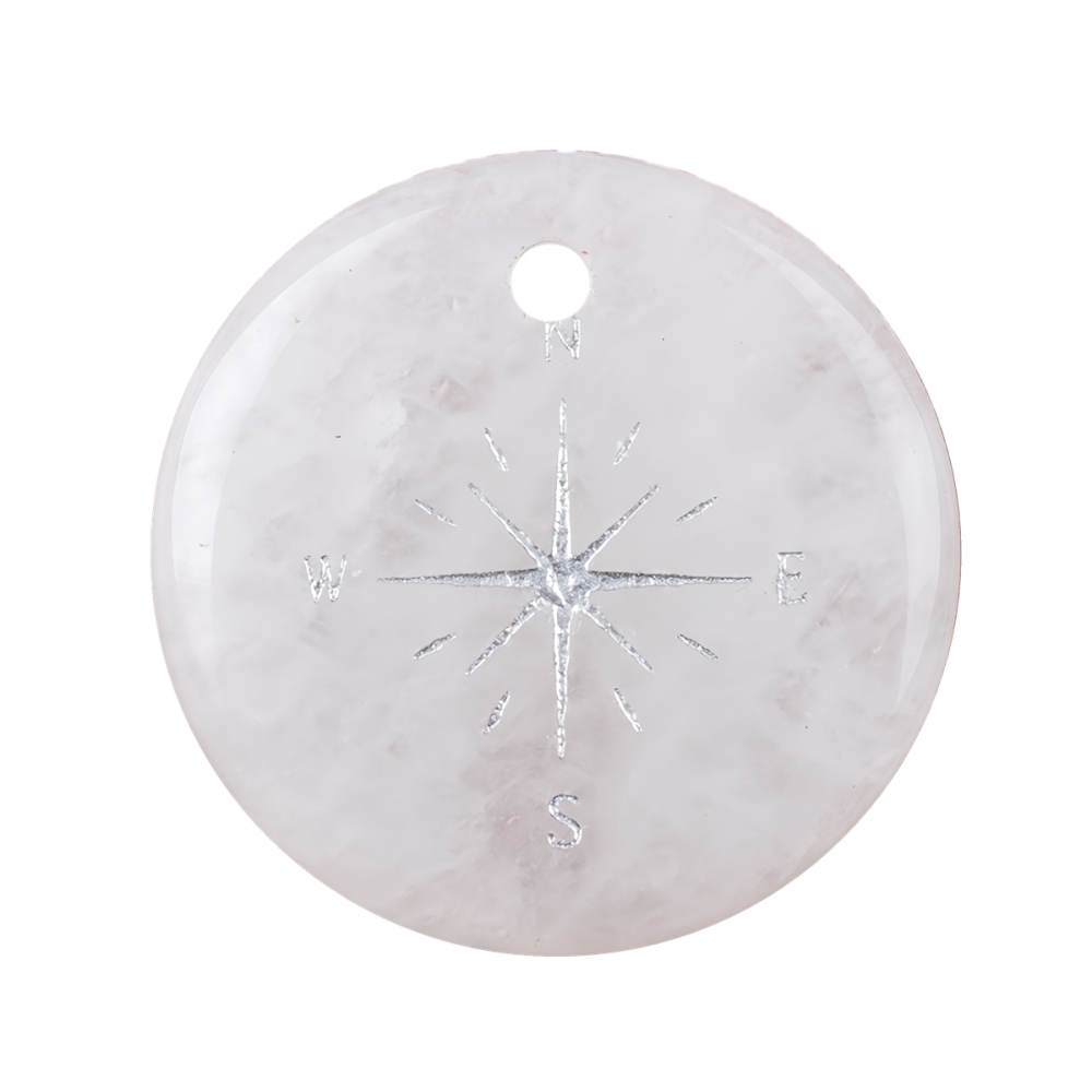 30mm Gemstone Disc Ornament Handmade Craved Pattern-Silver Compass Pendant for Making Jewelry