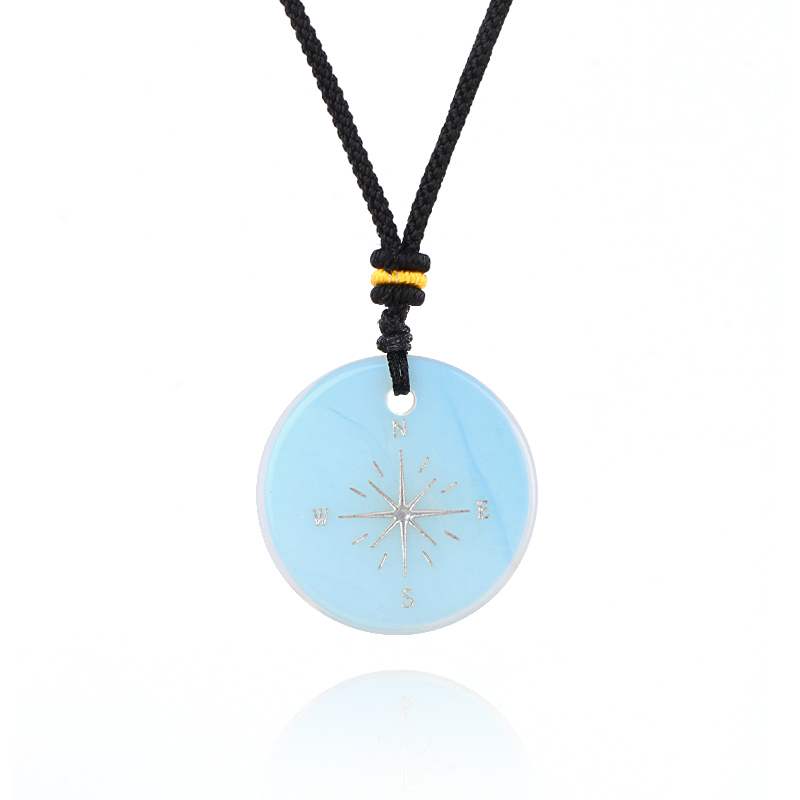 30MM Disc Pendant Necklace Adjustable Rope  Silver Pattern  Compass