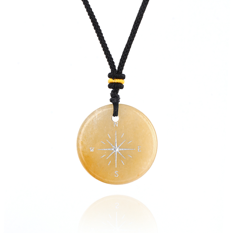 30MM Disc Pendant Necklace Adjustable Rope  Silver Pattern  Compass