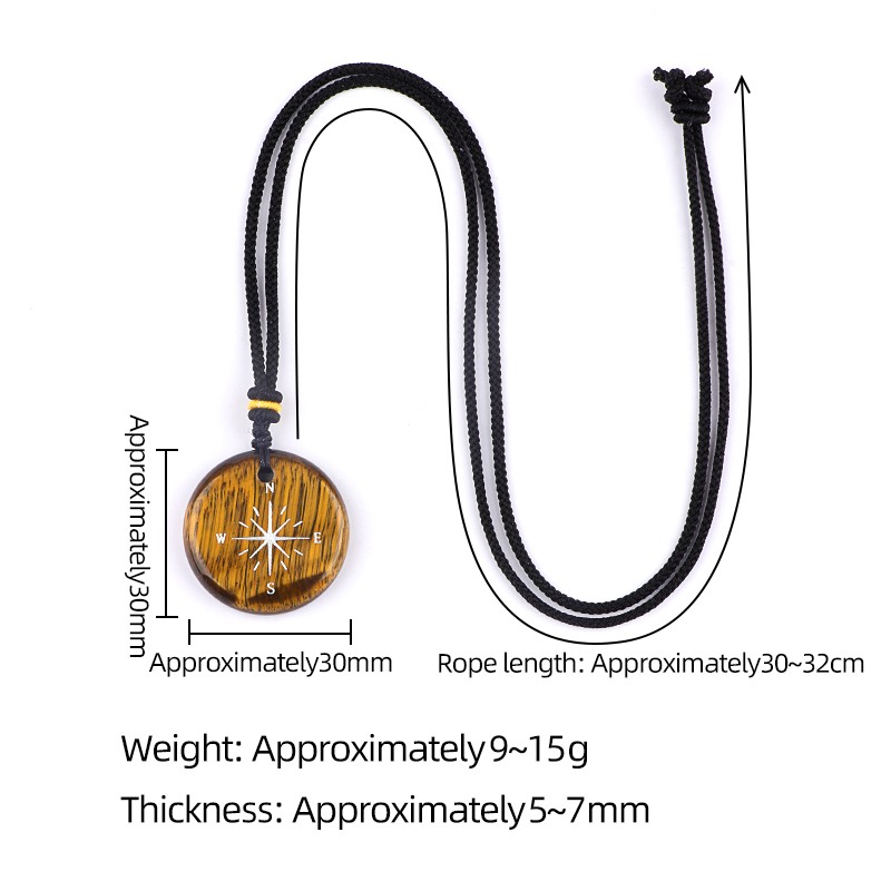 30MM Disc Pendant Necklace Adjustable Rope  Silver Pattern  Compass