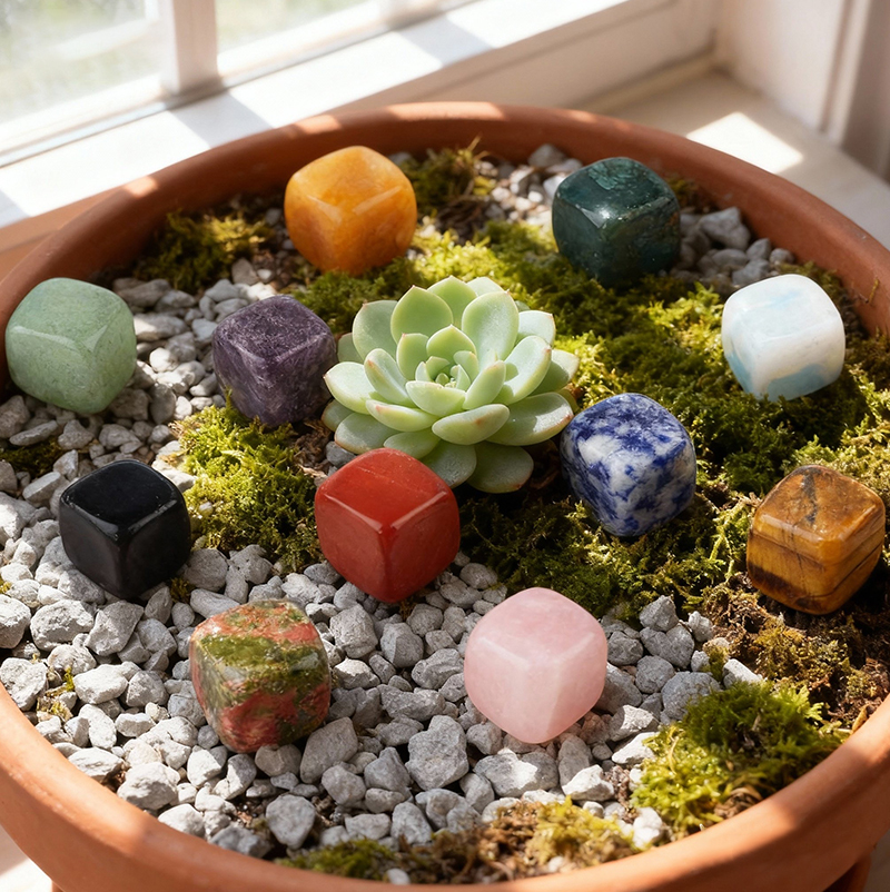 Cube Gemstone Ornament Tumbled Crystal Cubes for Home Decor & Energy Cleaning