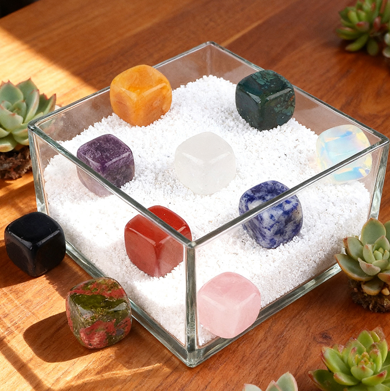 Cube Gemstone Ornament Tumbled Crystal Cubes for Home Decor & Energy Cleaning