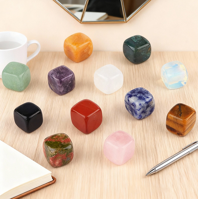 Cube Gemstone Ornament Tumbled Crystal Cubes for Home Decor & Energy Cleaning