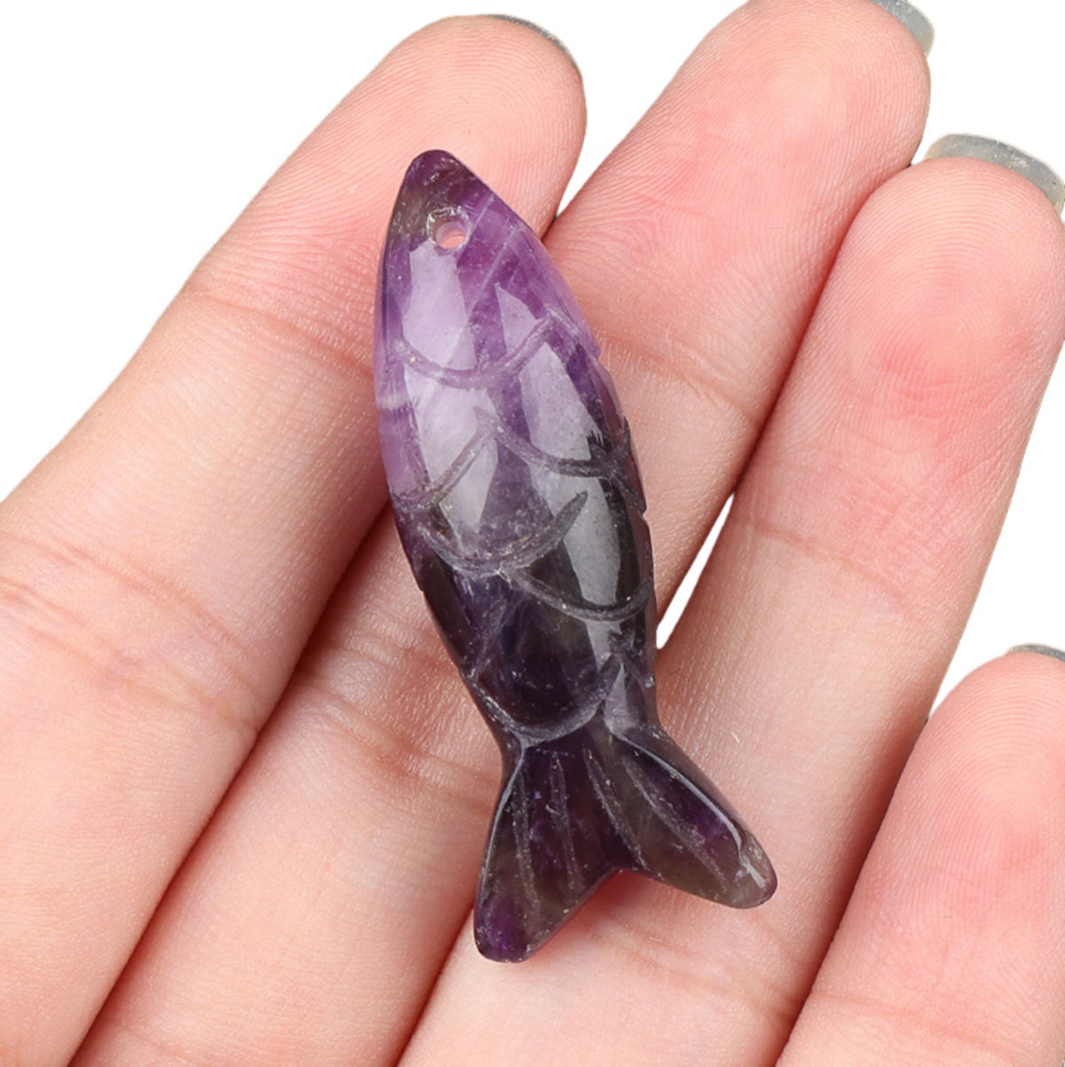 15x40mm 3D Carved Fish Gemstone Pendant for Making Jewelry