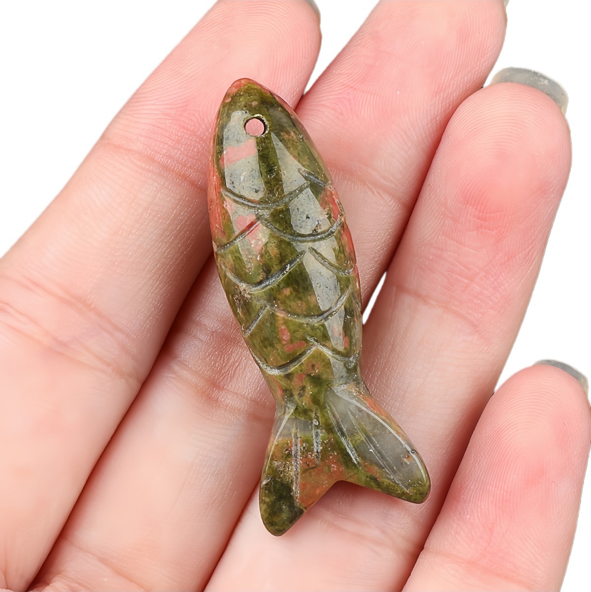 15x40mm 3D Carved Fish Gemstone Pendant for Making Jewelry