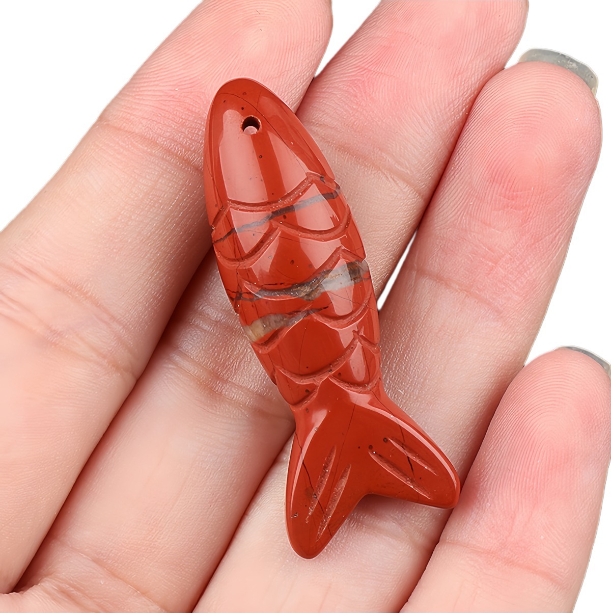 15x40mm 3D Carved Fish Gemstone Pendant for Making Jewelry