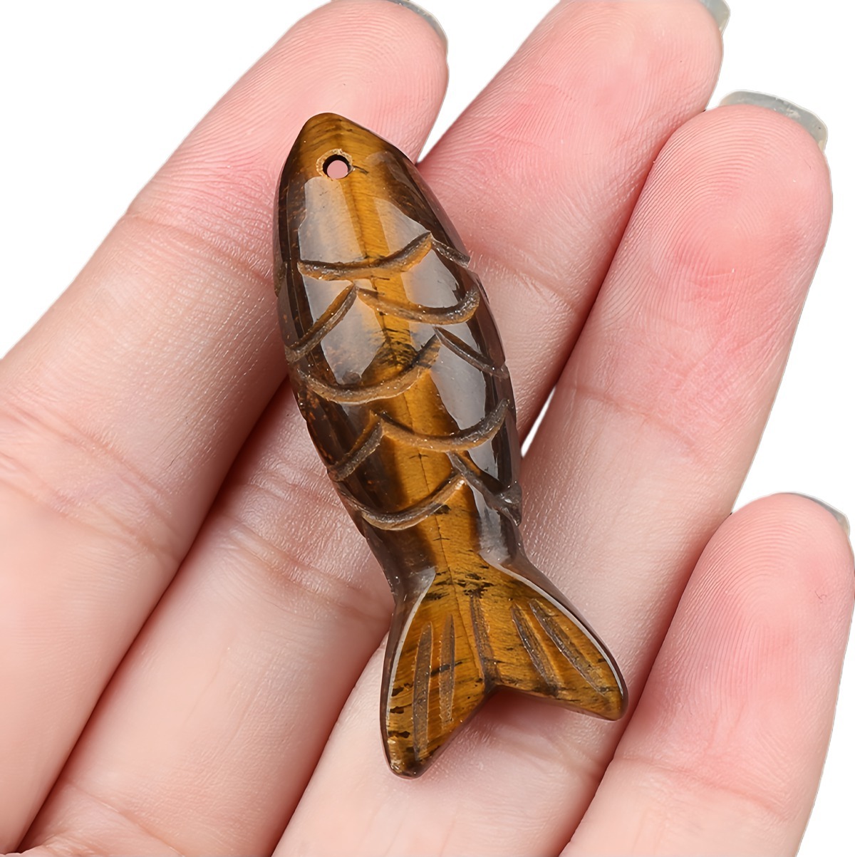 15x40mm 3D Carved Fish Gemstone Pendant for Making Jewelry