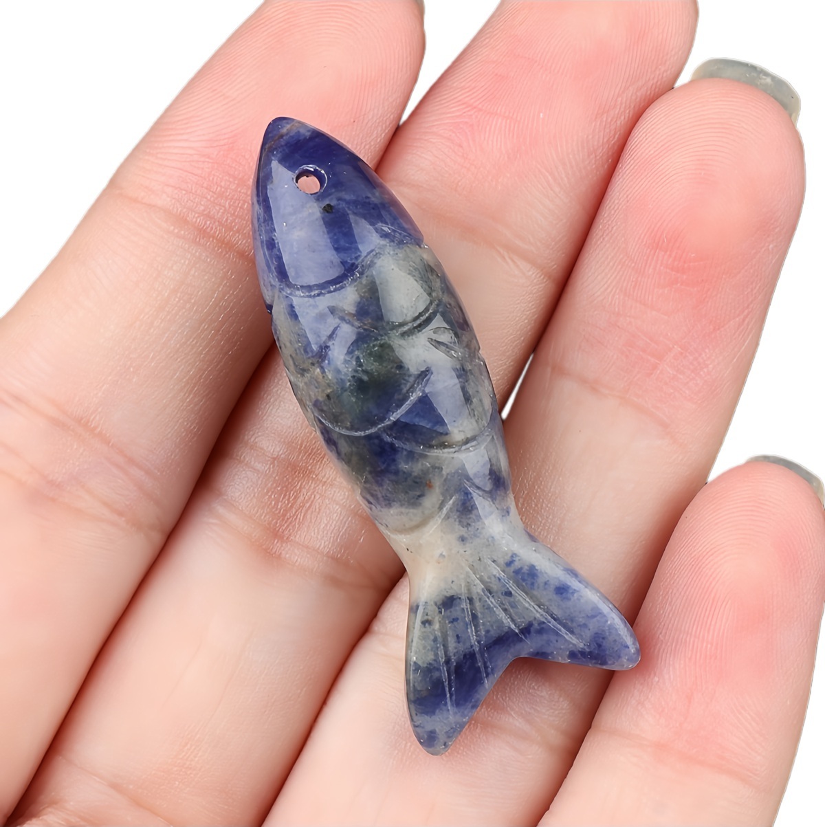 15x40mm 3D Carved Fish Gemstone Pendant for Making Jewelry