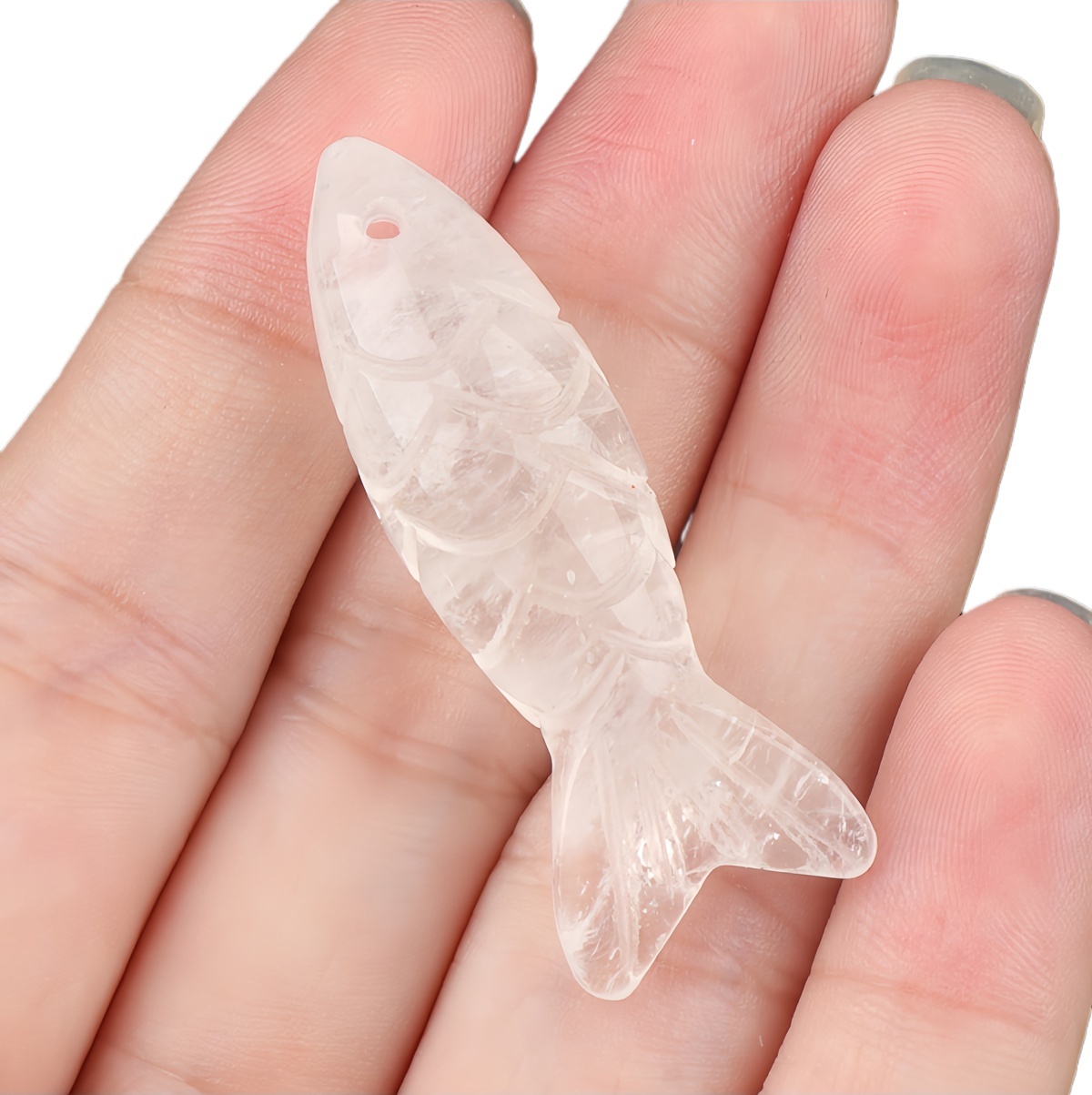 15x40mm 3D Carved Fish Gemstone Pendant for Making Jewelry