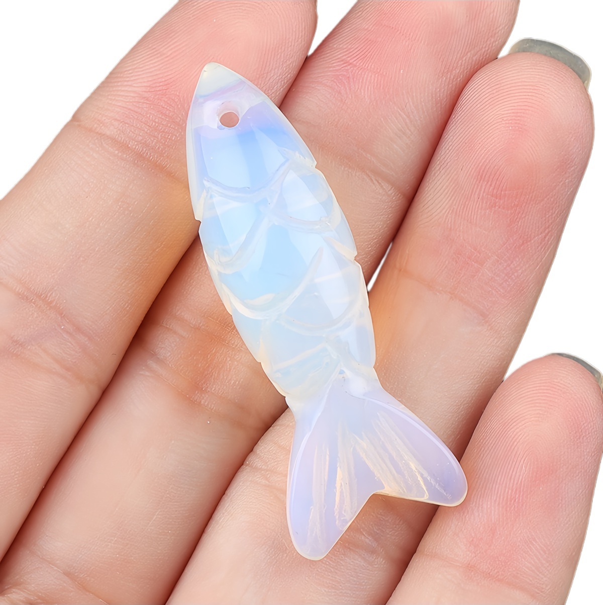15x40mm 3D Carved Fish Gemstone Pendant for Making Jewelry