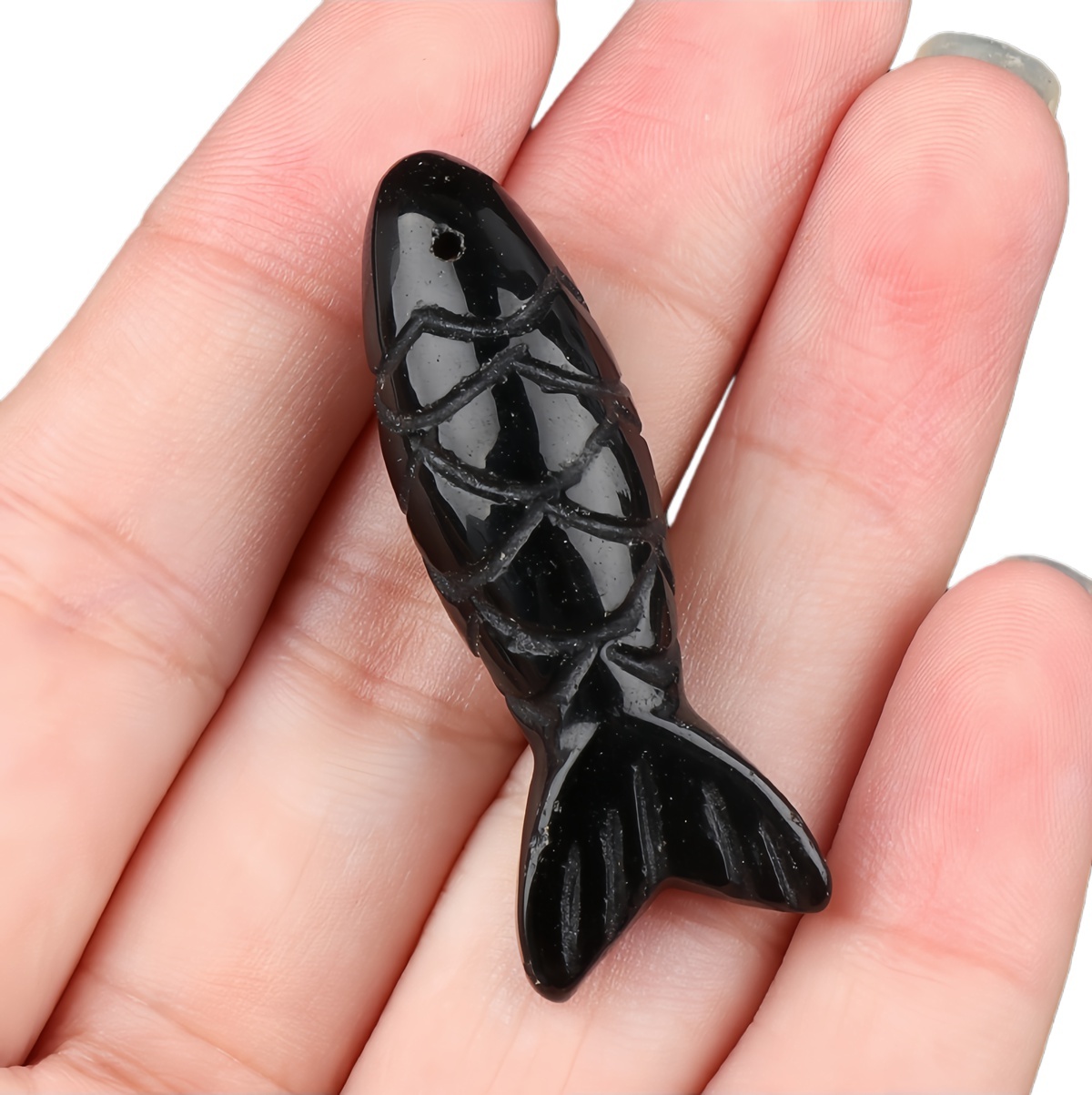15x40mm 3D Carved Fish Gemstone Pendant for Making Jewelry