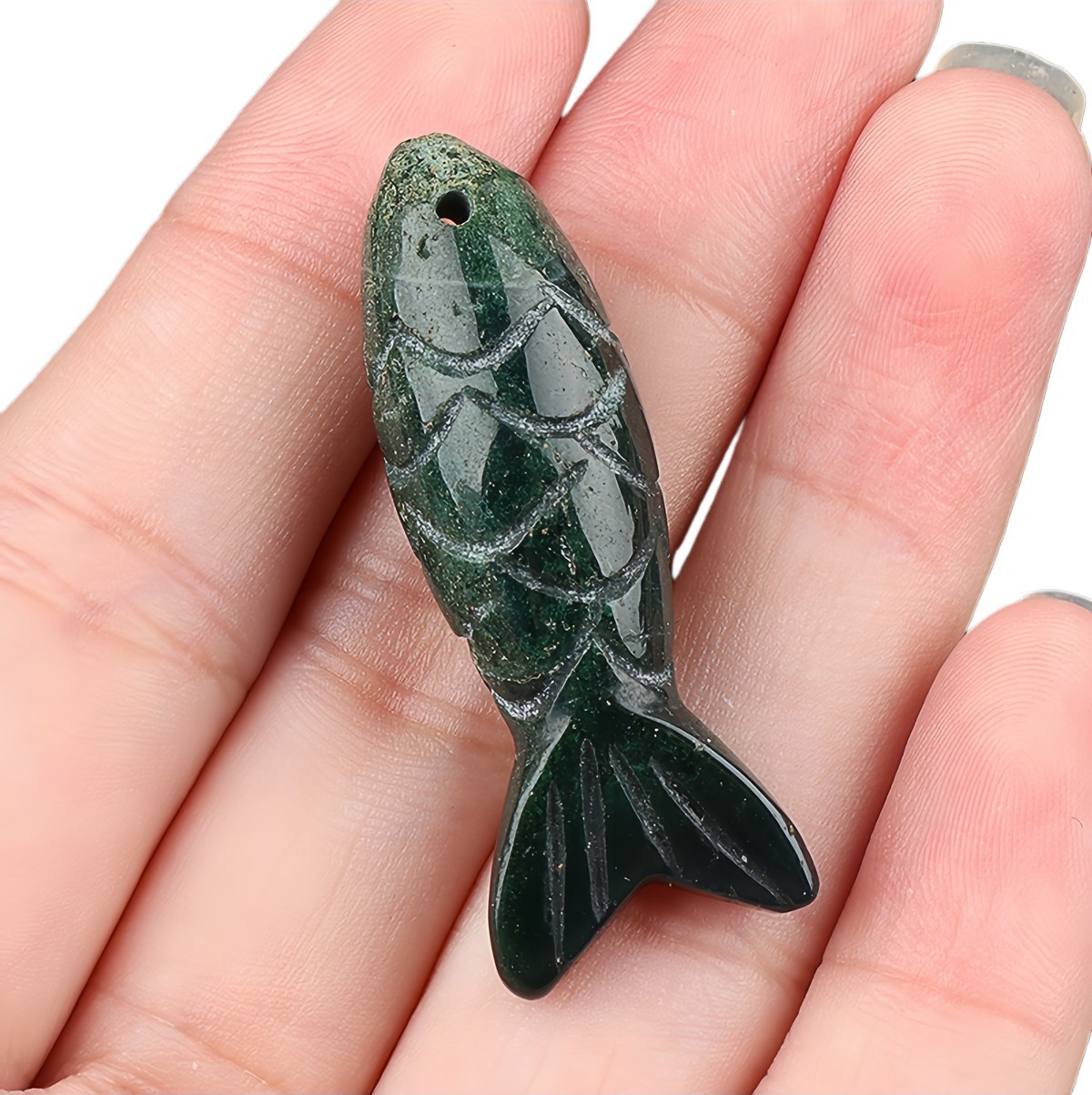 15x40mm 3D Carved Fish Gemstone Pendant for Making Jewelry
