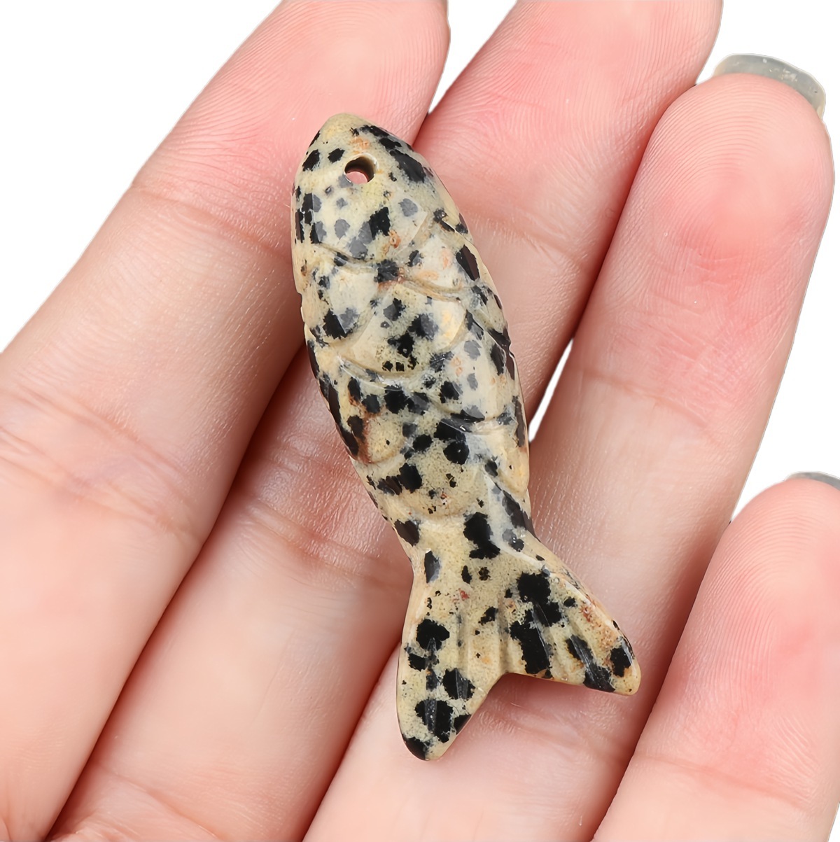 15x40mm 3D Carved Fish Gemstone Pendant for Making Jewelry