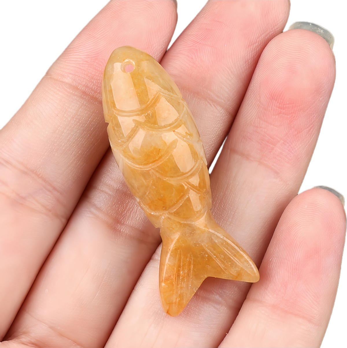 15x40mm 3D Carved Fish Gemstone Pendant for Making Jewelry
