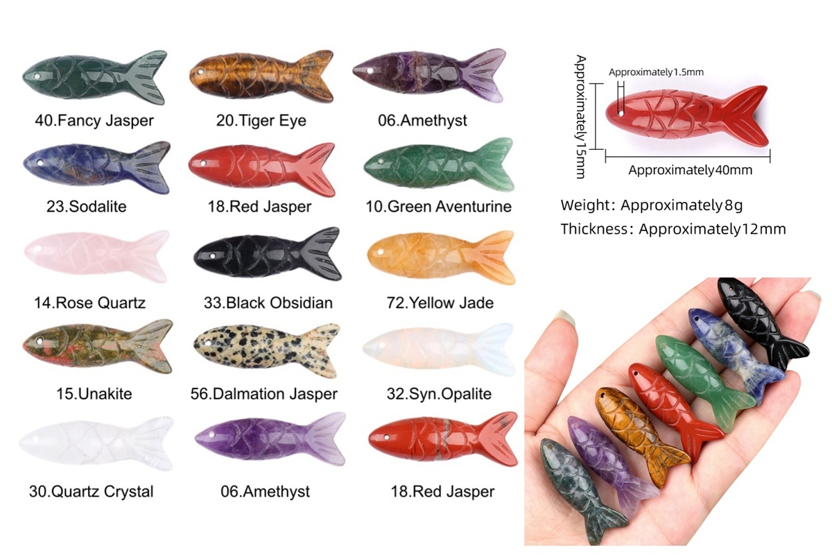 15x40mm 3D Carved Fish Gemstone Pendant for Making Jewelry