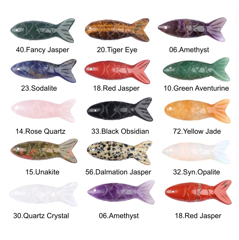 15x40mm 3D Carved Fish Gemstone Pendant for Making Jewelry