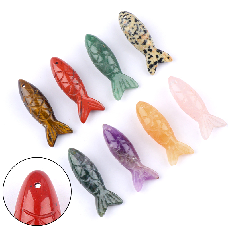 15x40mm 3D Carved Fish Gemstone Pendant for Making Jewelry