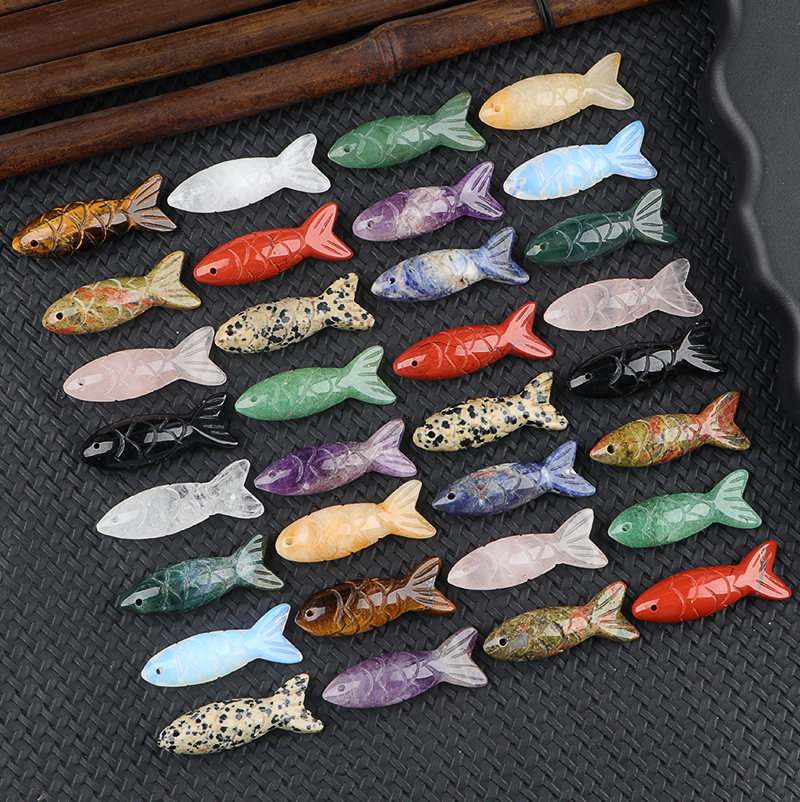 15x40mm 3D Carved Fish Gemstone Pendant for Making Jewelry