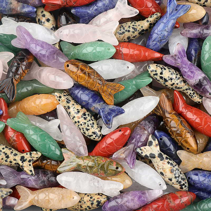 15x40mm 3D Carved Fish Gemstone Pendant for Making Jewelry