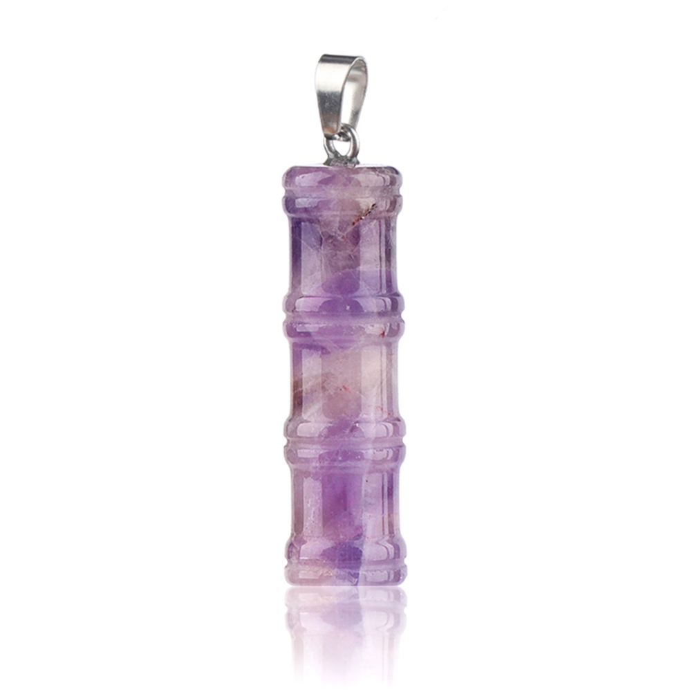 2x40mm Bamboo Segment Gemstone Pendant, 3D Carved Natural Stone Charm for DIY Jewelry Making, Necklace, Bracelet Crafting