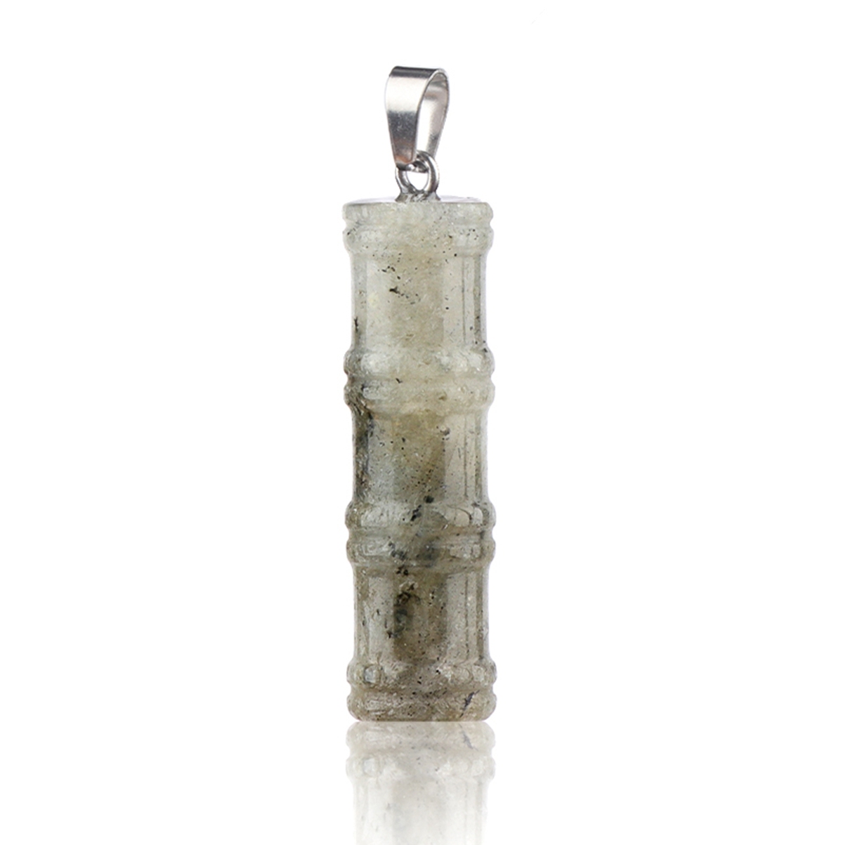 2x40mm Bamboo Segment Gemstone Pendant, 3D Carved Natural Stone Charm for DIY Jewelry Making, Necklace, Bracelet Crafting