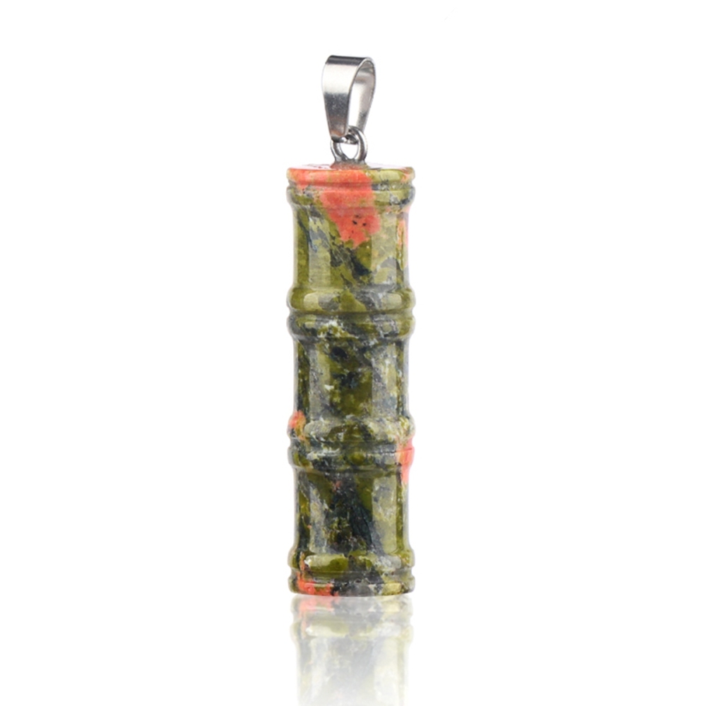 2x40mm Bamboo Segment Gemstone Pendant, 3D Carved Natural Stone Charm for DIY Jewelry Making, Necklace, Bracelet Crafting