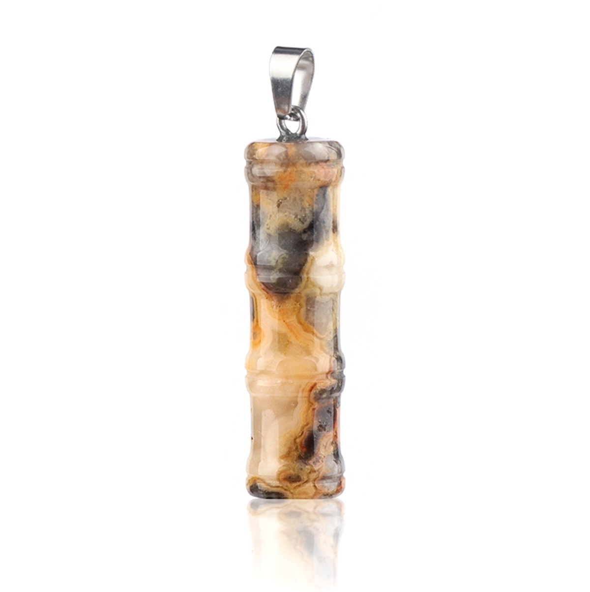 2x40mm Bamboo Segment Gemstone Pendant, 3D Carved Natural Stone Charm for DIY Jewelry Making, Necklace, Bracelet Crafting