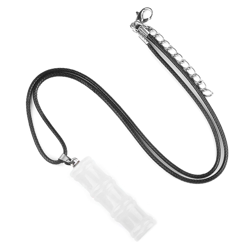 Hanmade Craved 12x40mm Bamboo Design Gemstone Pendant Necklace 45cm Black Cord