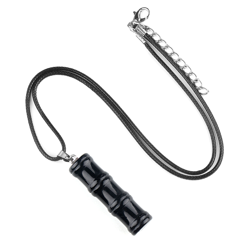 Hanmade Craved 12x40mm Bamboo Design Gemstone Pendant Necklace 45cm Black Cord