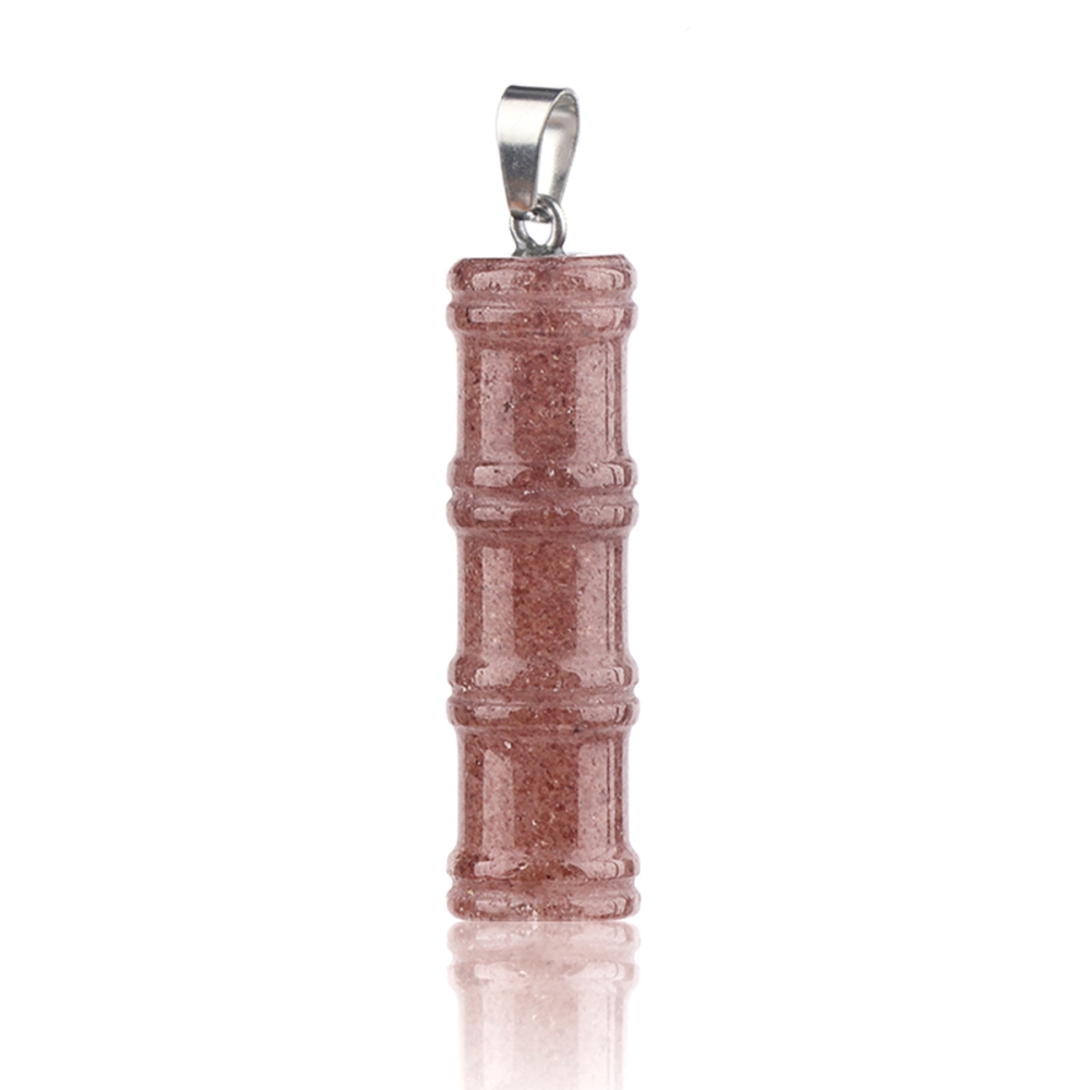 2x40mm Bamboo Segment Gemstone Pendant, 3D Carved Natural Stone Charm for DIY Jewelry Making, Necklace, Bracelet Crafting