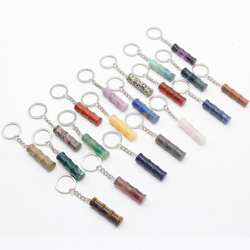 12x40mm Bamboo Gemstone Pendant Keychain
