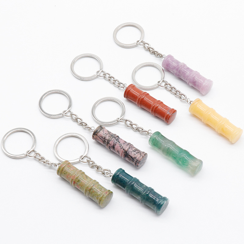 12x40mm Bamboo Gemstone Pendant Keychain
