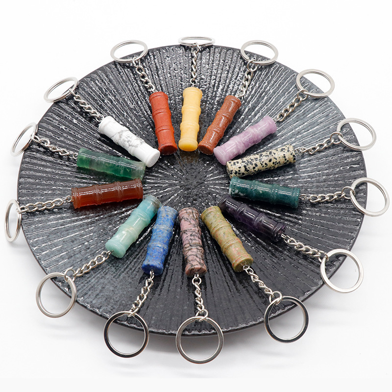 12x40mm Bamboo Gemstone Pendant Keychain
