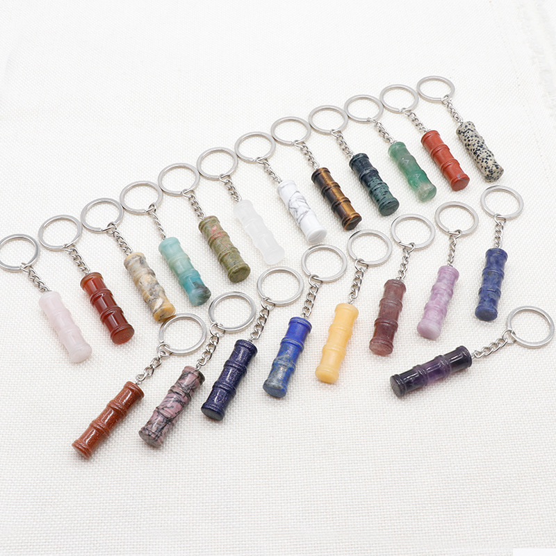2x40mm Bamboo Segment Gemstone Pendant, 3D Carved Natural Stone Charm for DIY Jewelry Making, Necklace, Bracelet Crafting