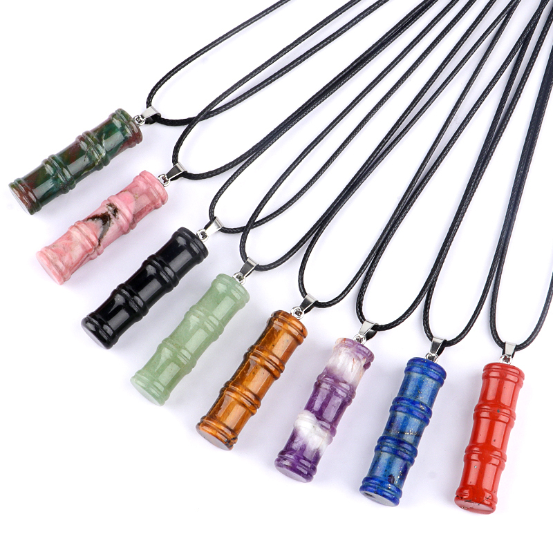 2x40mm Bamboo Segment Gemstone Pendant, 3D Carved Natural Stone Charm for DIY Jewelry Making, Necklace, Bracelet Crafting