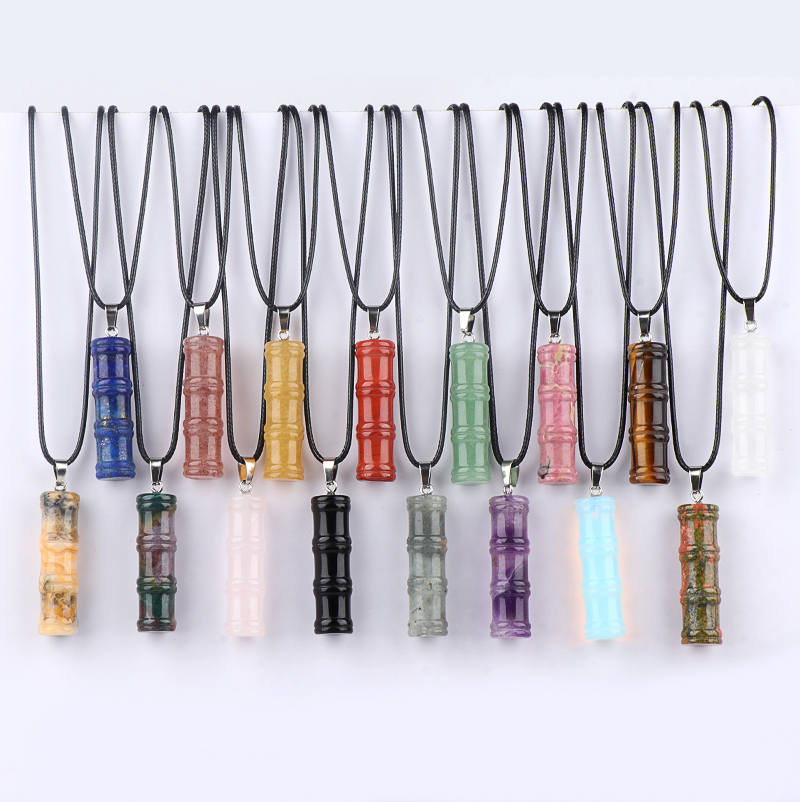 2x40mm Bamboo Segment Gemstone Pendant, 3D Carved Natural Stone Charm for DIY Jewelry Making, Necklace, Bracelet Crafting