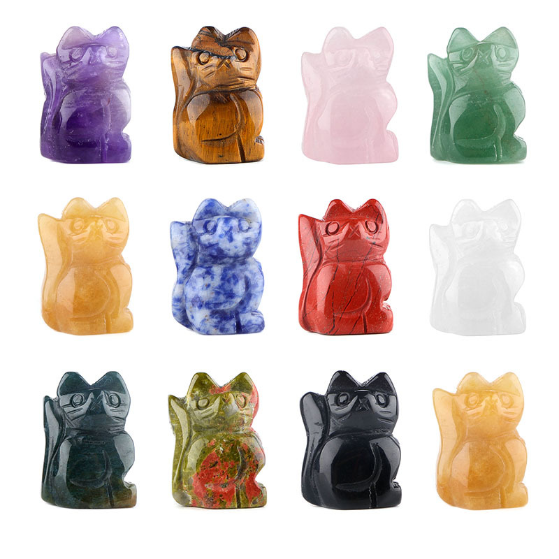 Handmade Carved 1.0Inch Maneki-Neko Figurine | Gemstone Lucky Cat | Wealth & Prosperity Charm