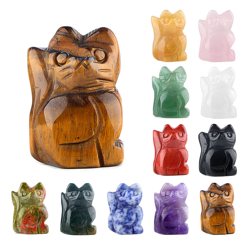 Handmade Carved 1.0Inch Maneki-Neko Figurine | Gemstone Lucky Cat | Wealth & Prosperity Charm