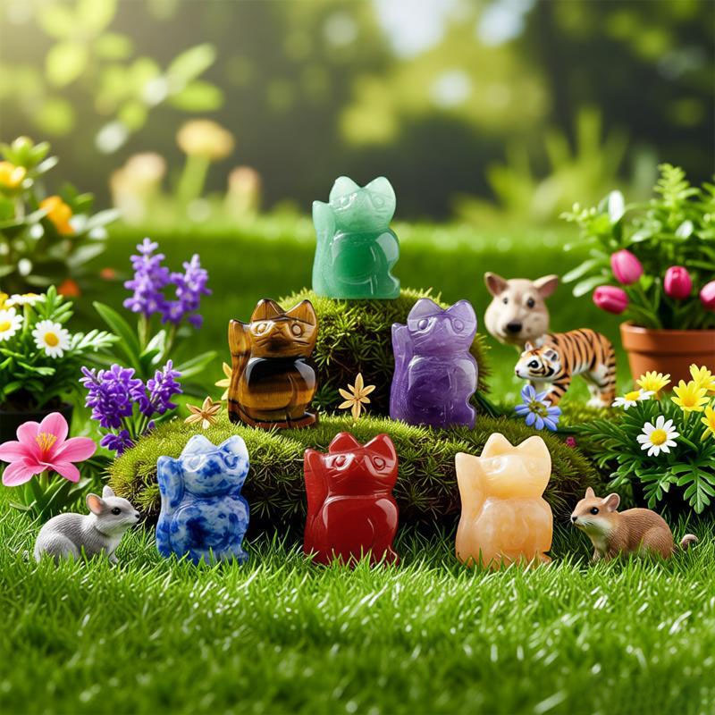 Handmade Carved 1.0Inch Maneki-Neko Figurine | Gemstone Lucky Cat | Wealth & Prosperity Charm