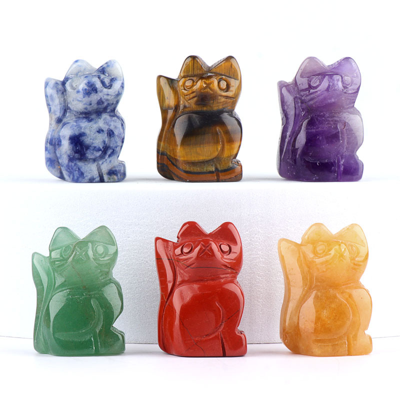 Handmade Carved 1.0Inch Maneki-Neko Figurine | Gemstone Lucky Cat | Wealth & Prosperity Charm
